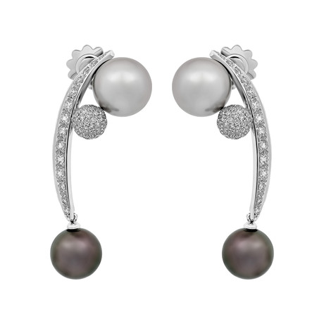 Io Si 18k White Gold Diamond + Pearl Earrings III