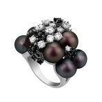 Roberta Porrati 18k White Gold Diamond + Pearl Ring // Ring Size: 6