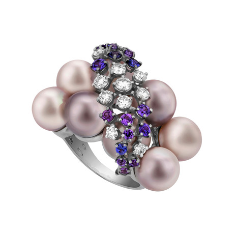Roberta Porrati 18k White Gold Diamond + Sapphire + Pearl Ring // Ring Size: 6.5