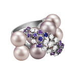 Roberta Porrati 18k White Gold Diamond + Sapphire + Pearl Ring // Ring Size: 6.5