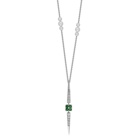 Roberta Porrati 18k White Gold Diamond + Tsavorite Necklace