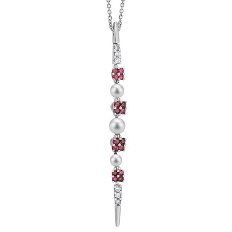 Roberta Porrati 18k White Gold Diamond + Ruby Necklace