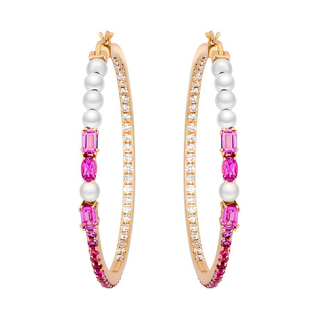 Roberta Porrati 18k Pink Gold Diamond + Sapphire + Pearl Earrings I