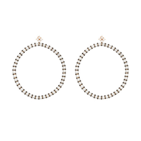 Roberta Porrati 18k Pink Gold Diamond + Brown Diamond + Pearl Earrings
