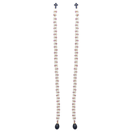 Roberta Porrati 18k Pink Gold Diamond + Sapphire + Pearl Earrings II