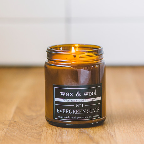 Evergreen State // 9 oz Soy Wax Candle // Amber Jar