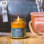 Leather // 9 oz Soy Wax Candle // Amber Jar