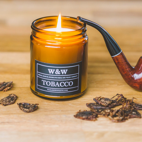 Tobacco // 9 oz Soy Wax Candle // Amber Jar