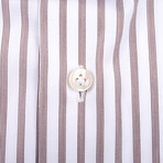Isaia // Sergio Striped Dress Shirt // Brown (US: 15R)