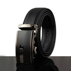 Leather Belt // Black Belt + Black and Silver Buckle // Model AEBL076
