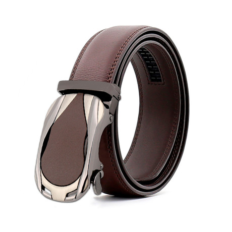 Leather Belt //  Brown Belt + Brown and Silver Buckle // Model AEBL127