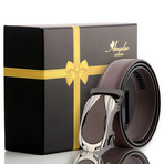 Leather Belt //  Brown Belt + Brown and Silver Buckle // Model AEBL127
