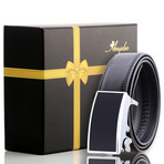 Leather Belt // Leather Belt // Black Belt - Black & Silver Buckle // Model AEBL129
