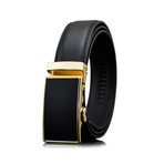 Leather Belt // Leather Belt // Black Belt - Black & Gold Buckle // Model AEBL136