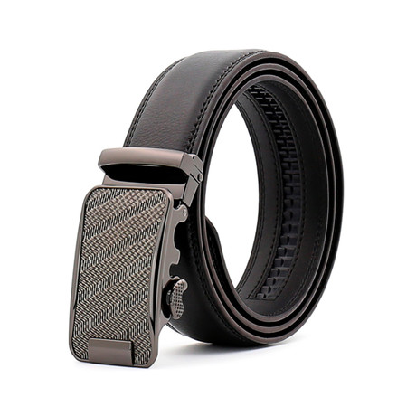 Leather Belt //  Black Belt + Silver Textured Buckle // Model AEBL141
