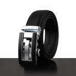 Leather Belt //  Black Belt + Black and Silver Buckle // Model AEBL145