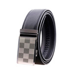 Michael Leather Belt // Silver Checkered Buckle