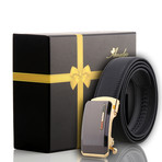 Leather Belt // Leather Belt // Black Belt - Gold Buckle // Model AEBL160
