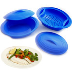 Set of 2 Silicone Cookers with Steamer // Blue