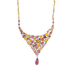 Stefan Hafner 18k Yellow Gold Multicolor Sapphire + Diamond Necklace + Earring Set