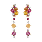 Stefan Hafner 18k Yellow Gold Multicolor Sapphire + Diamond Necklace + Earring Set