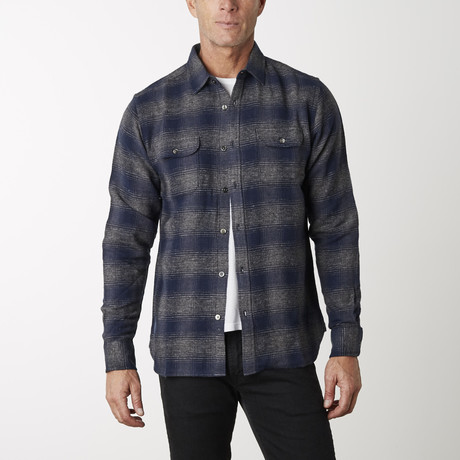 Long-Sleeve Plaid Shirt // Blue + Gray (S)
