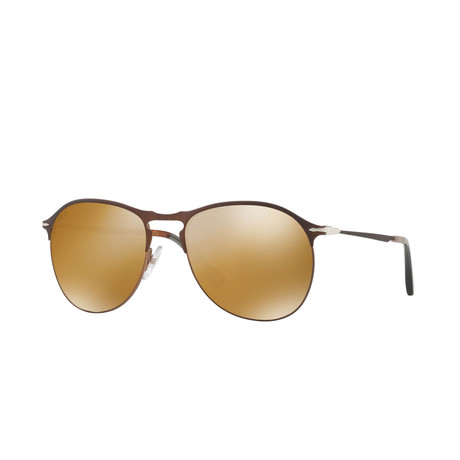 Persol Men's Teardrop Aviator Sunglasses // Brown + Gold Mirror Lenses (56mm)