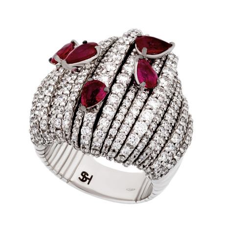 Stefan Hafner 18k White Gold Diamond + Ruby Ring // Ring Size: 7
