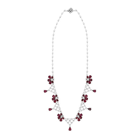 Stefan Hafner 18k White Gold Diamond + Ruby Necklace
