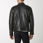 Two-Tone Leather Bomber Jacket // Black + Brown (M)