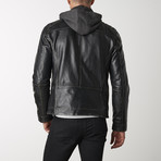 Leather Jacket + Removable Hood // Black + Beige (XS)