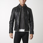 Leather Jacket + Removable Hood // Black + Beige (XS)