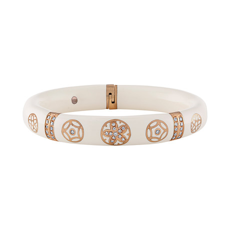 Nouvelle Bague India Preziosa 18k Rose Gold Diamond White Enamel Bangle Bracelet // Inner Circumference: 6.5"