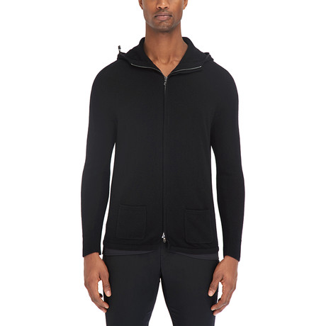 Swank Hooded Zip Front Sweater // Black (S)