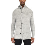 Gallant Hooded Button Front Sweater // Ivory + Mid Gray (S)