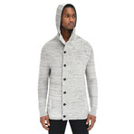 Gallant Hooded Button Front Sweater // Ivory + Mid Gray (S)