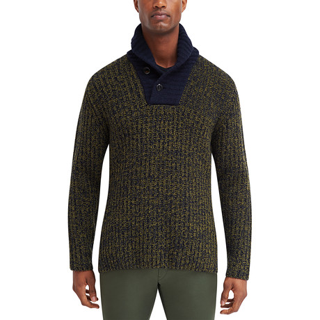 Gent Shawl Collar Pullover Sweater // Deep Green + Navy (S)