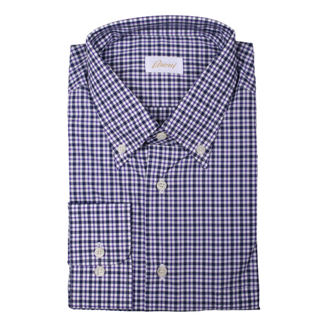 Brioni // Hamish Plaid Drees Shirt // Purple (Euro: 37)