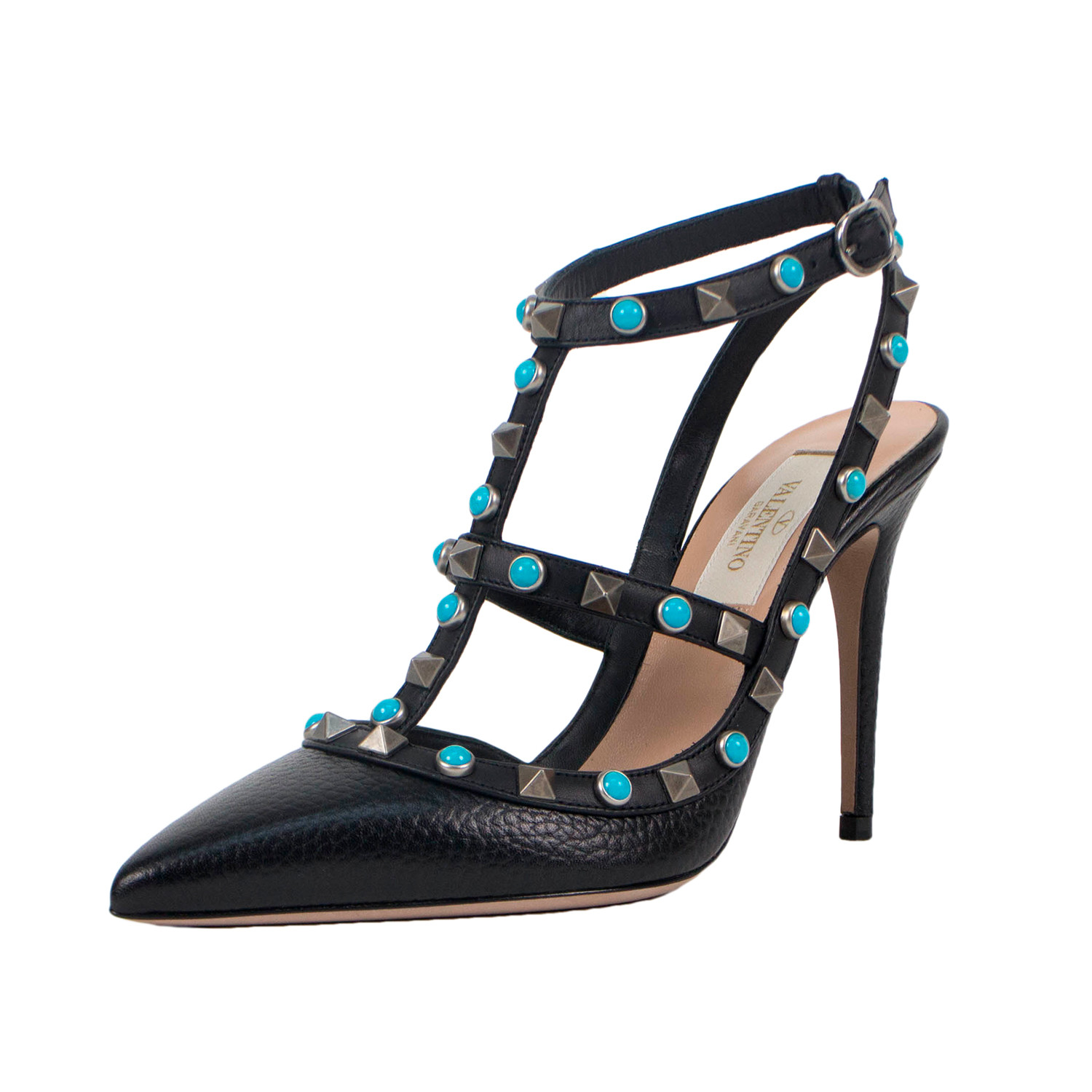Valentino Rolling Turquoise Stone Heels V1 // Black (Euro: 37) - Luxury Fashion - Touch Modern