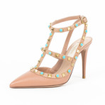 Valentino // Rockstud Rolling Turquoise Stone Heels // Nude (US: 4)