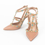 Valentino // Rockstud Rolling Turquoise Stone Heels // Nude (US: 4)