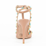 Valentino // Rockstud Rolling Turquoise Stone Heels // Nude (US: 4)