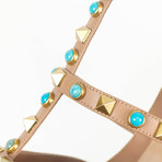 Valentino // Rockstud Rolling Turquoise Stone Heels // Nude (US: 4)