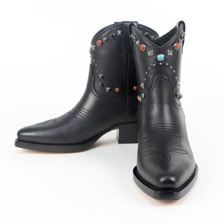 Valentino // Leather Rockstud Multiple Stone Heels Boots // Black (US: 4)