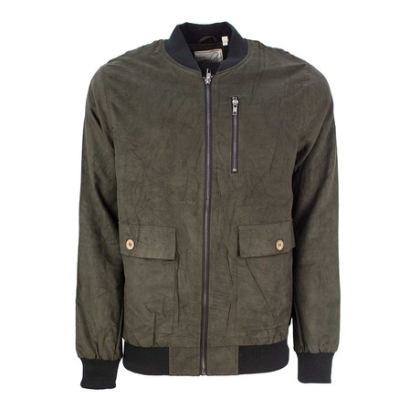 Faux Suede Bomber Jacket // Olive (S)