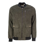 Faux Suede Bomber Jacket // Olive (XL)