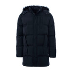 Parka Style Puffer Jacket + Fur Lined Hood // Navy (M)