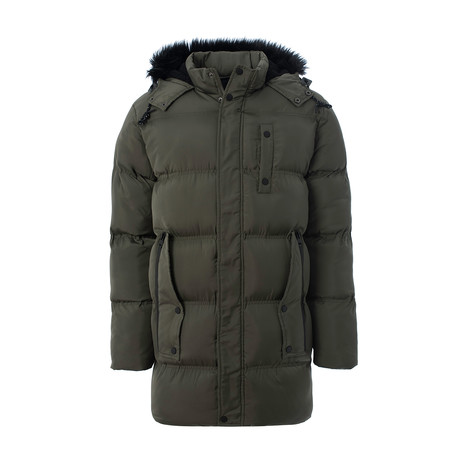 Parka Style Puffer Jacket + Fur Lined Hood // Olive (XS)