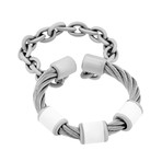 Charriol // St. Tropez Stainless Steel + White Lacquer + Steel Cable Ring // Ring Size: L (7 - 10) (Ring Size: M (5 - 7))