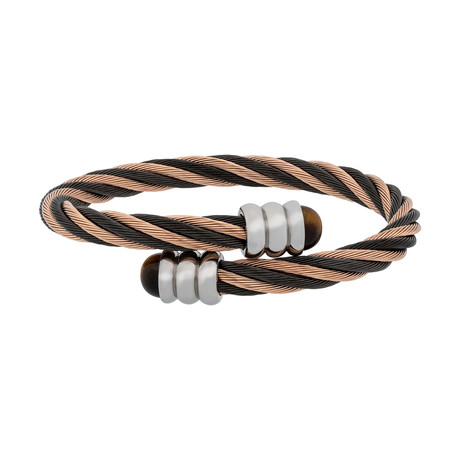 Charriol // Celtic 88 Gray + Pink PVD Stainless Steel Cable + Tiger Eye Stones Bangle